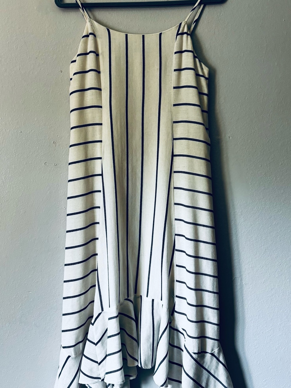 Ellison Women’s Hi Lo Striped Ruffle Hem Thank  Midi Dress M
